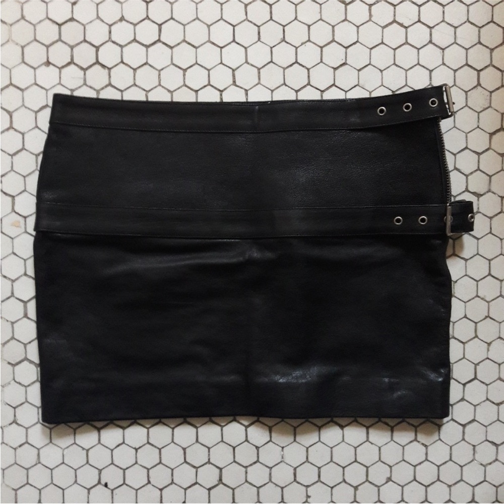 Saint Laurent Black Double-Buckle Mini Skirt